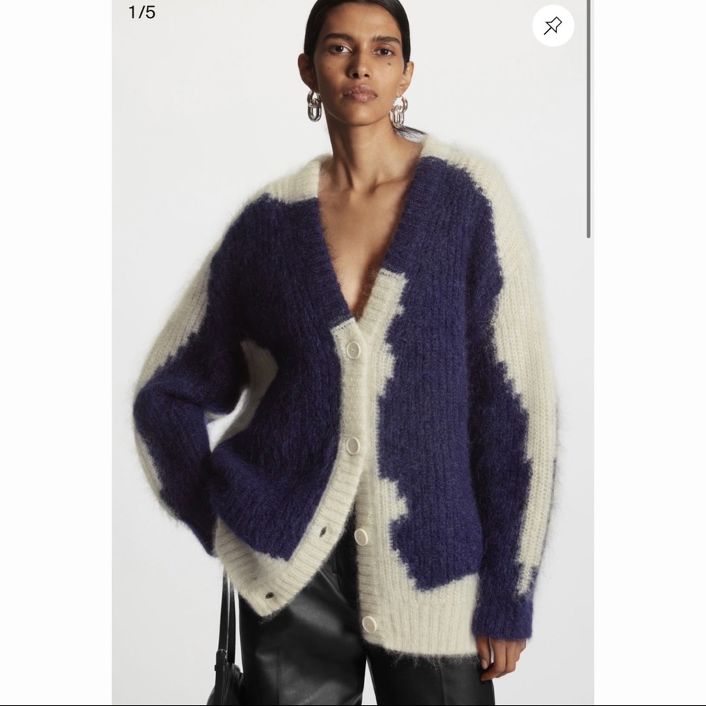 COS oversized V-neck mohair cardigan in blue